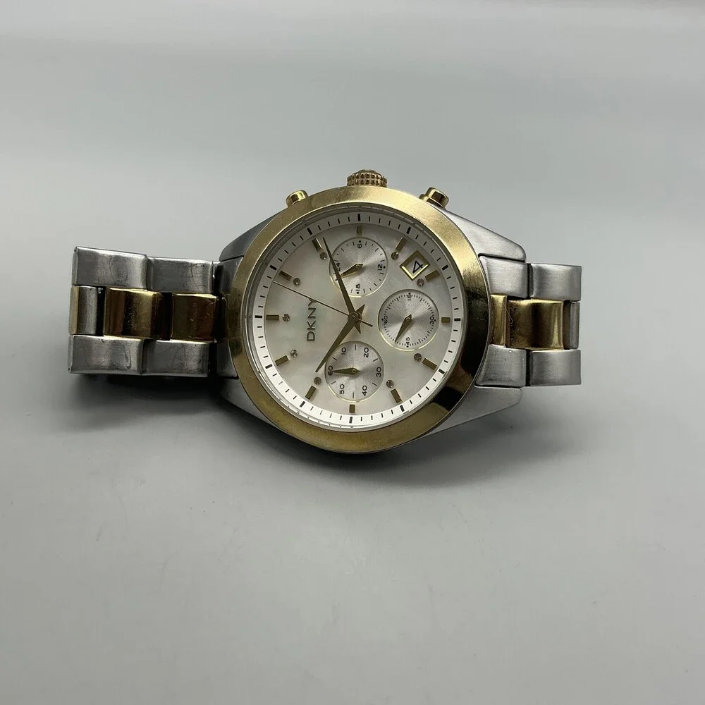 DKNY NY-8607 Womens Watch 38mm White MOP Dial Chronograph Date New Battery 7